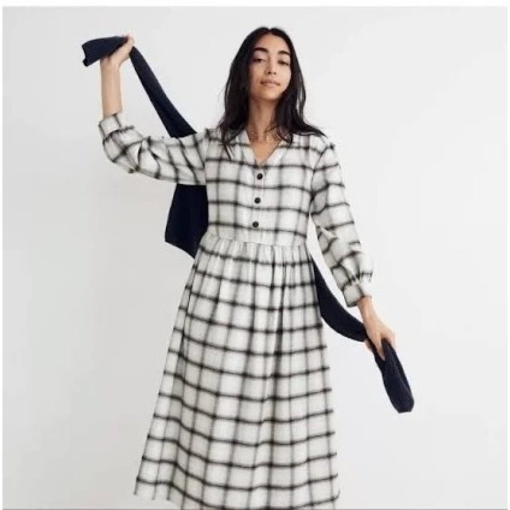 Madewell MH065 Flannel Button-Front Midi Dress Size 0